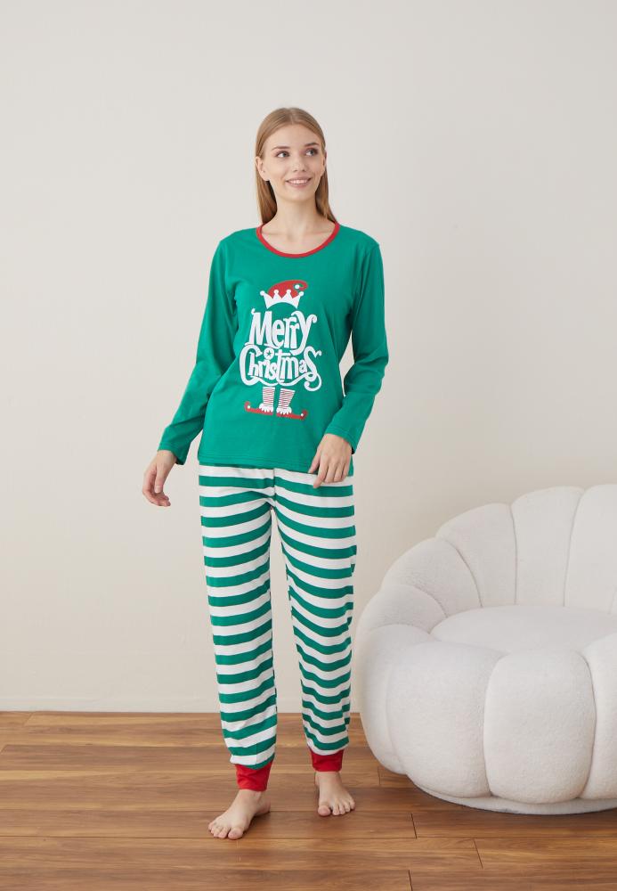 Pijama Dama Craciun "Mery Christhmas" ,maneca lunga ,pantaloni lungi,Engros